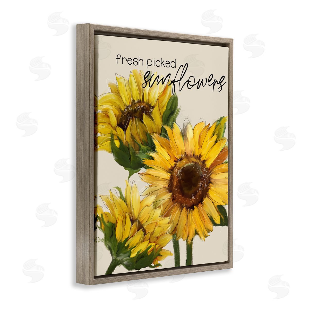 Conrad Knutsen Fresh Picked Sunflowers Calligraphy Vivid Yellow Blossoms Brown Floating Frame Canvas Wall Art Print