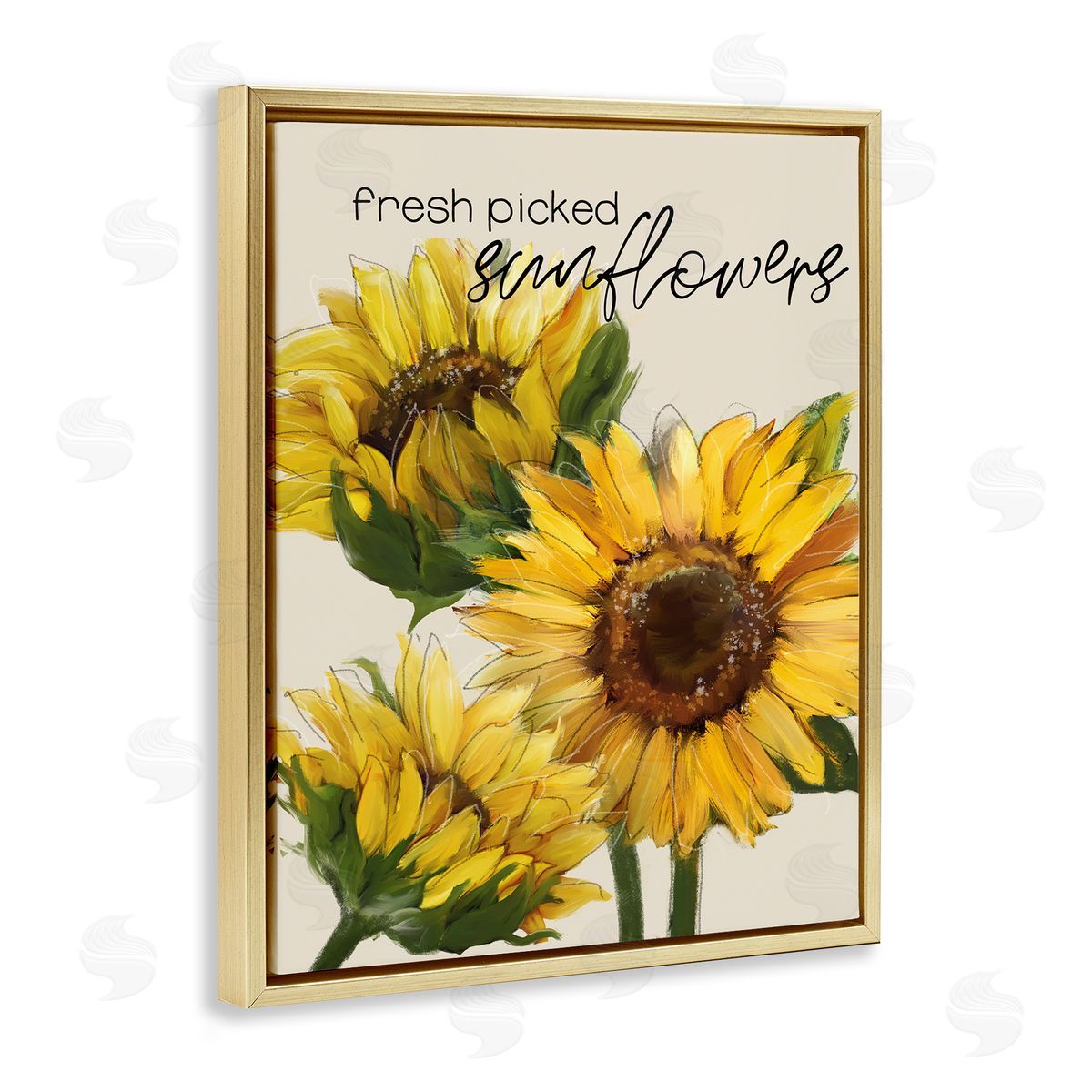 Conrad Knutsen Fresh Picked Sunflowers Calligraphy Vivid Yellow Blossoms Gold Floating Frame Canvas Wall Art Print