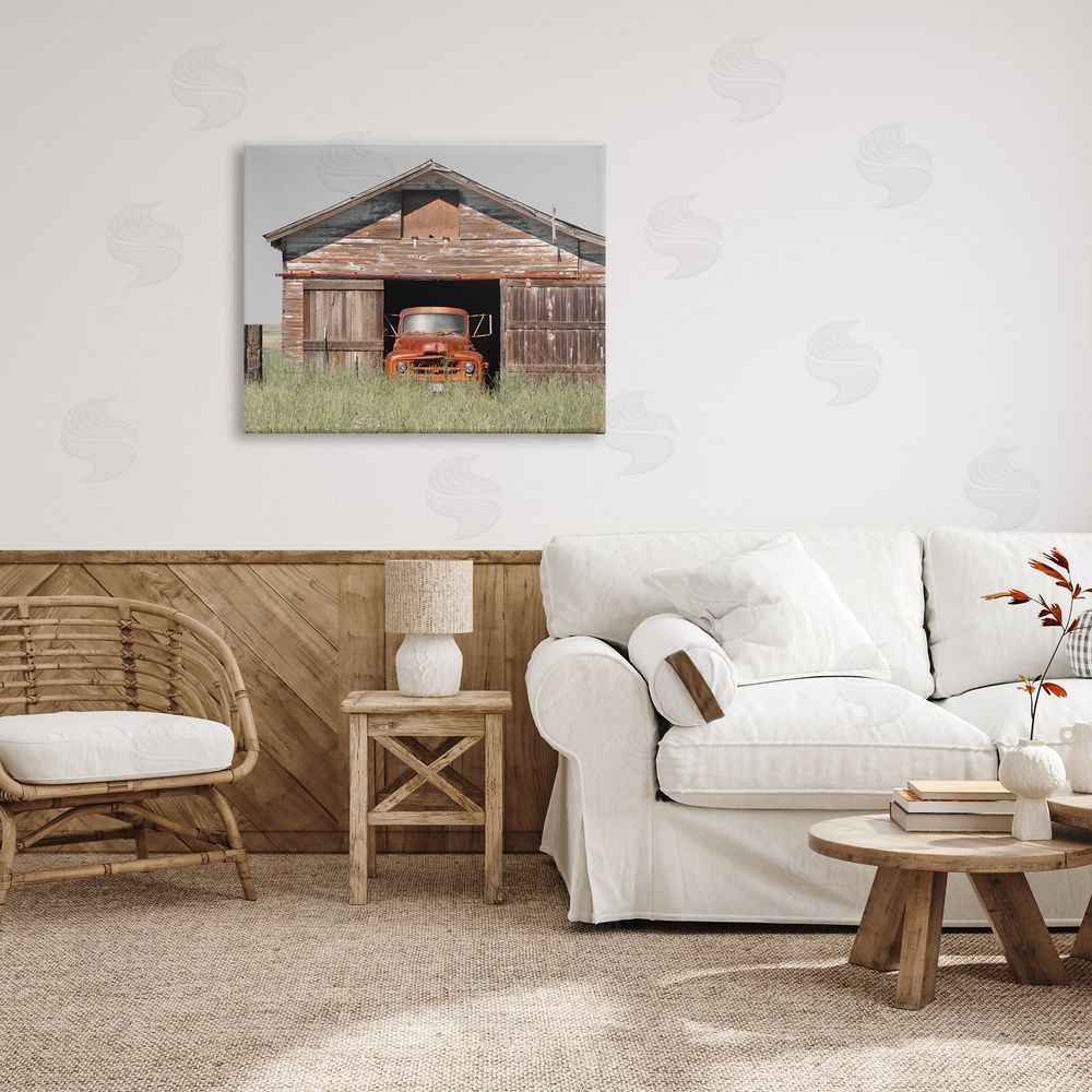 Danita Delimont Vintage Pickup Truck Weathered Country Barn Farmland Canvas Wall Art Print in Room