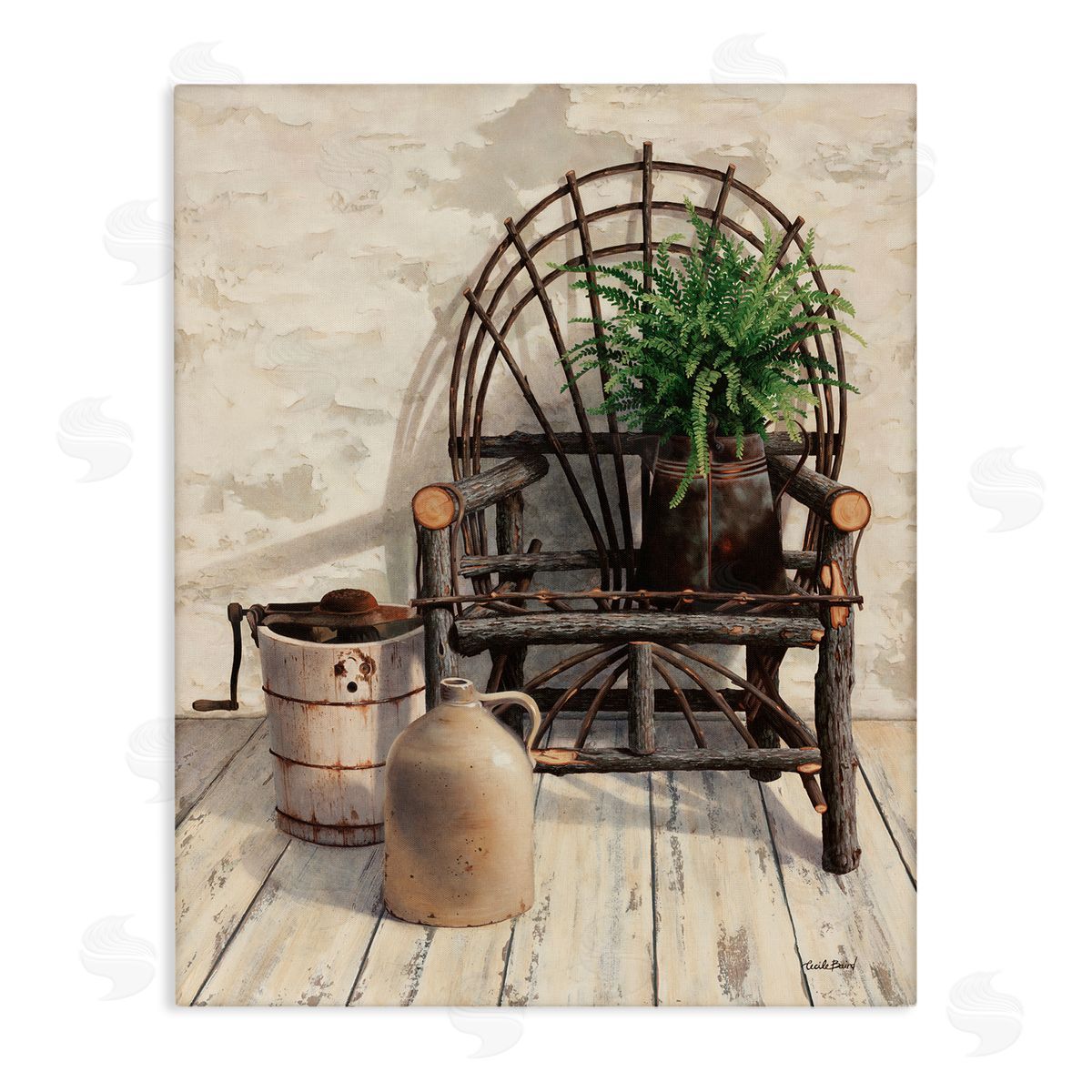 Cecile Baird Comfortable Porch Chair Still Life Rural Plant Stretched Canvas Wall Art Print