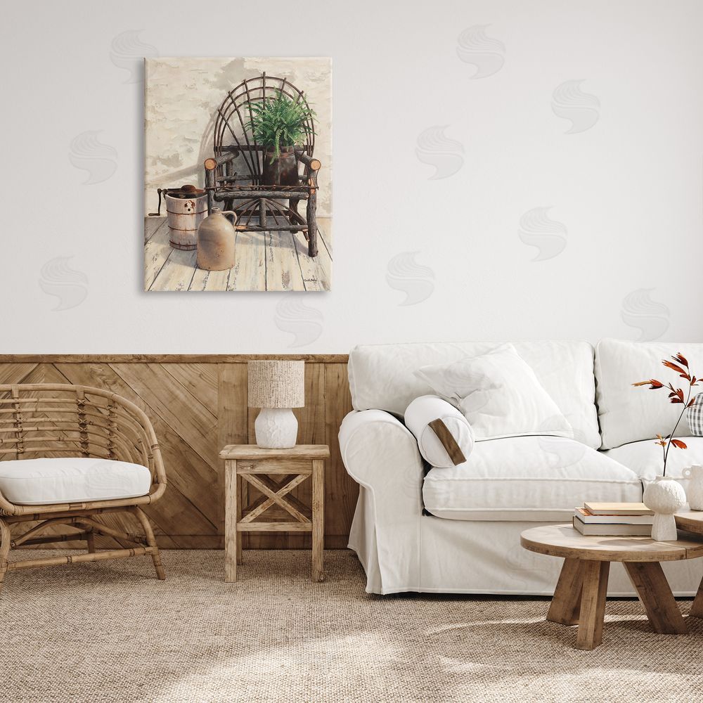 Cecile Baird Comfortable Porch Chair Still Life Rural Plant Canvas Wall Art Print in Room
