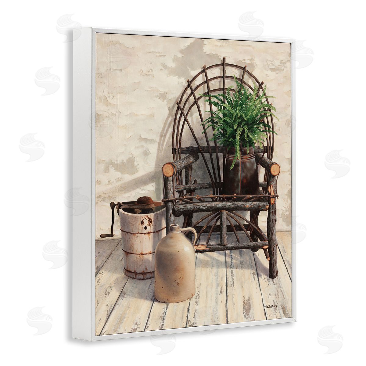 Cecile Baird Comfortable Porch Chair Still Life Rural Plant White Framed Giclee Wall Art Print