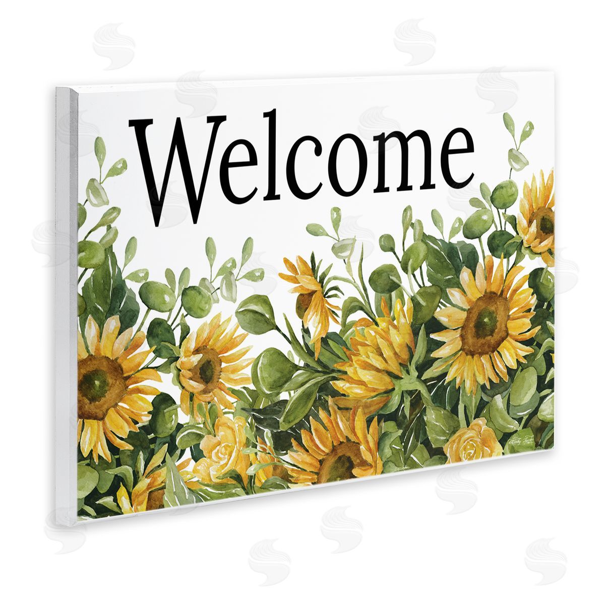 Cindy Jacobs Welcome Typography Sign Blooming Sunflower Field  Wall Plaque Art Print