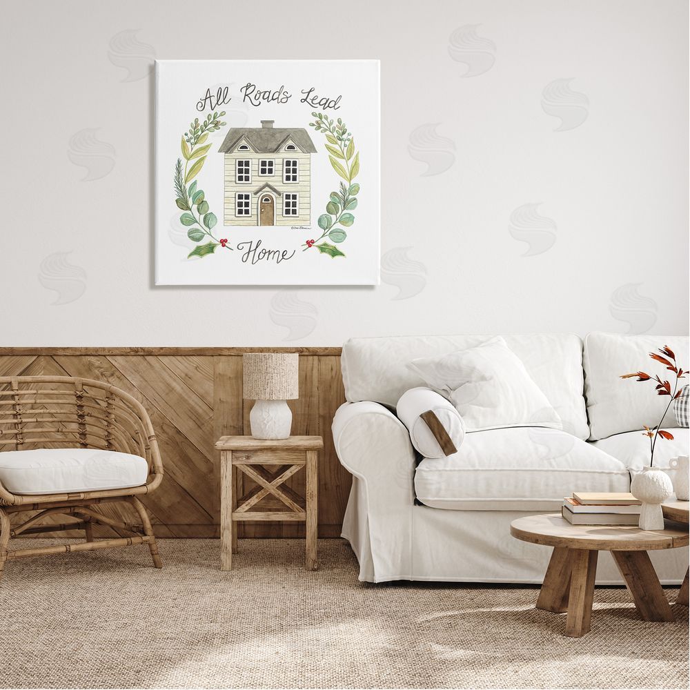 Deb Strain All Roads Lead Home Cottage Botanical Border Canvas Wall Art in Room