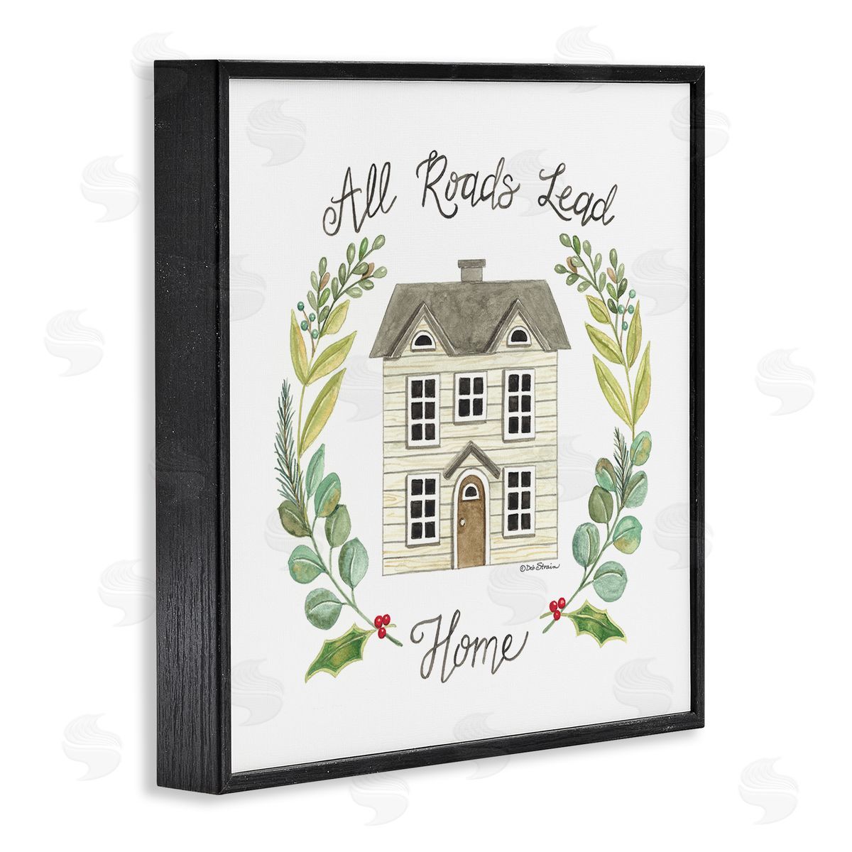Deb Strain All Roads Lead Home Cottage Botanical Border Black Framed Glicee Wall Art Print