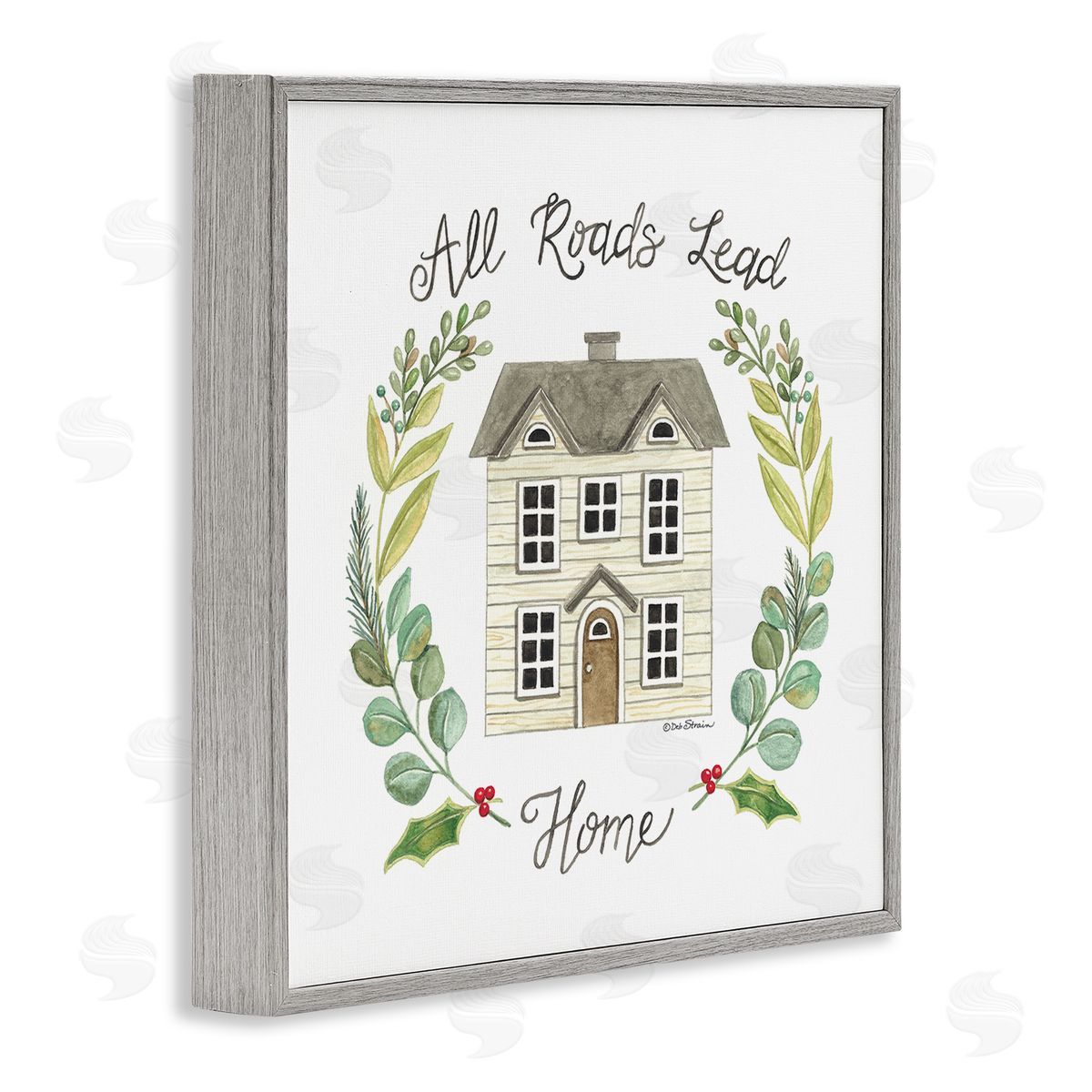 Deb Strain All Roads Lead Home Cottage Botanical Border Gray Framed Glicee Wall Art Print