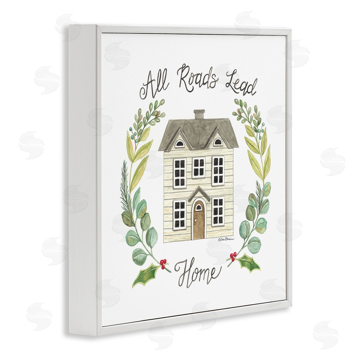 Deb Strain All Roads Lead Home Cottage Botanical Border White Framed Glicee Wall Art Print