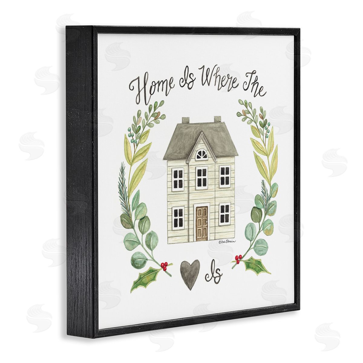Deb Strain Home Where Heart Is Botanical Leaf Laurel Border Black Framed Glicee Wall Art Print