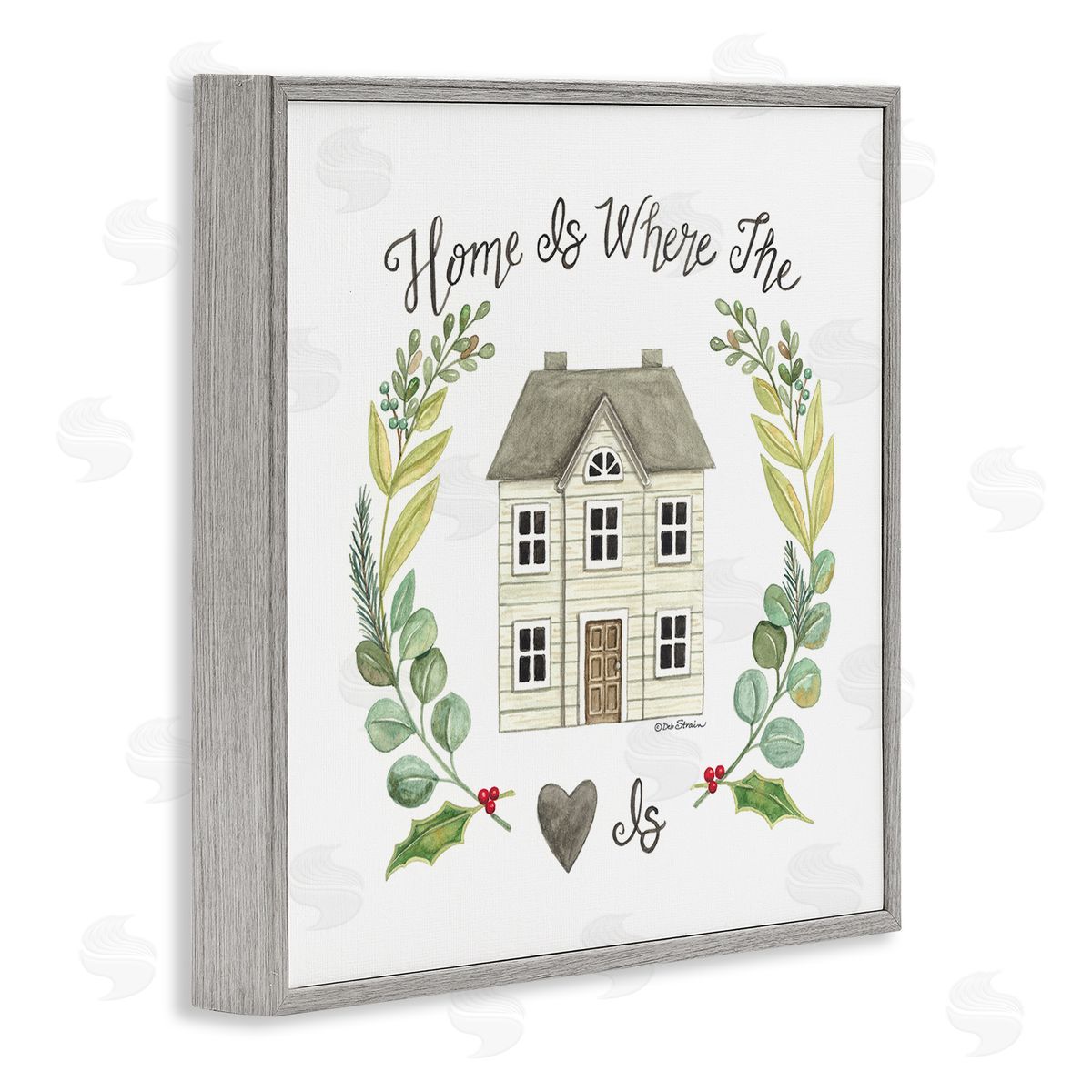 Deb Strain Home Where Heart Is Botanical Leaf Laurel Border Gray Framed Glicee Wall Art Print