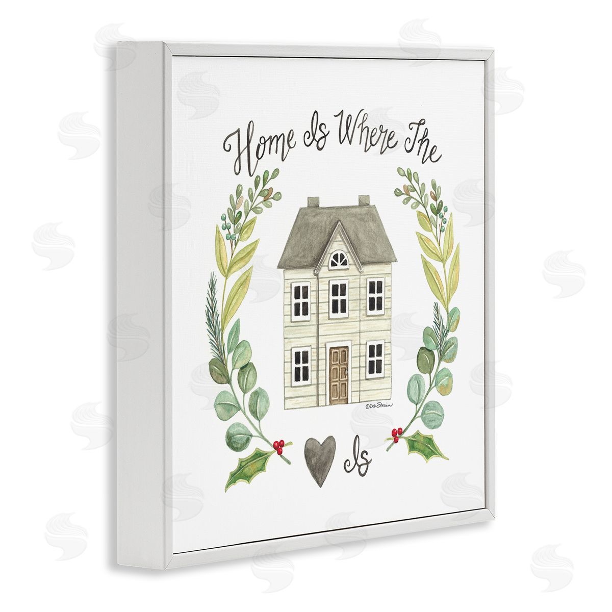 Deb Strain Home Where Heart Is Botanical Leaf Laurel Border White Framed Glicee Wall Art Print
