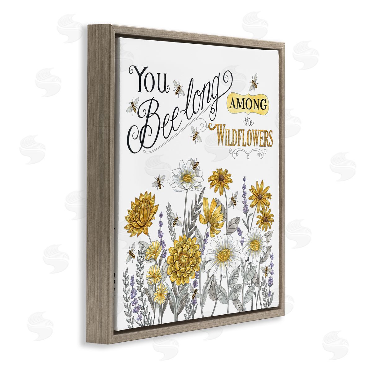 Deb Strain Encouraging Bumble Bee Quote Blossoming Flower Meadow Brown Floating Frame Canvas Wall Art Print