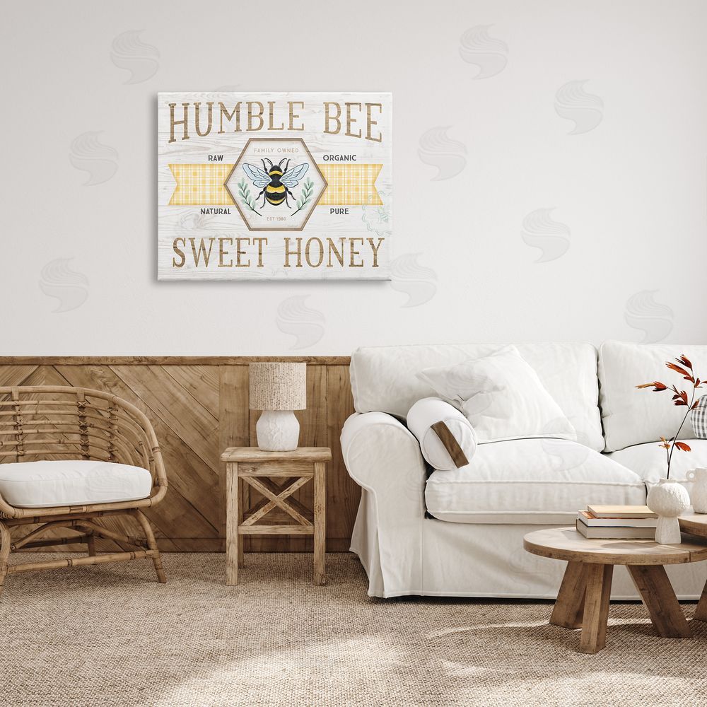Jennifer Pugh Sweet Honey Bumble Bee Sign Country Tartan Banner Canvas Wall Art Print in Room