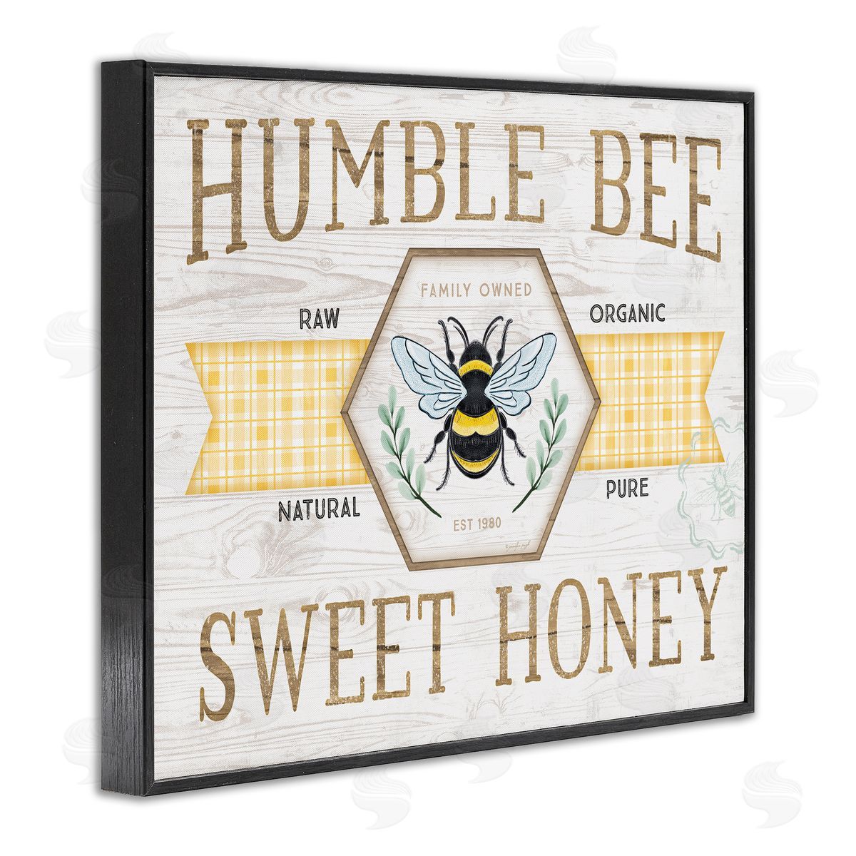 Jennifer Pugh Sweet Honey Bumble Bee Sign Country Tartan Banner Black Framed Giclee Wall Art Print