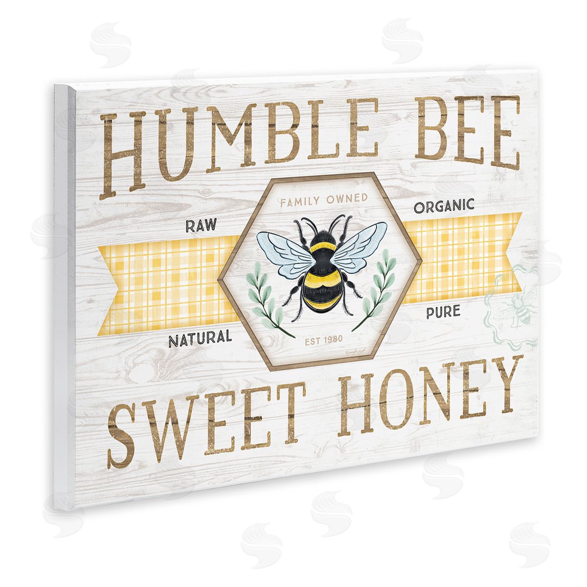 Jennifer Pugh Sweet Honey Bumble Bee Sign Country Tartan Banner Wall Plaque Art Print