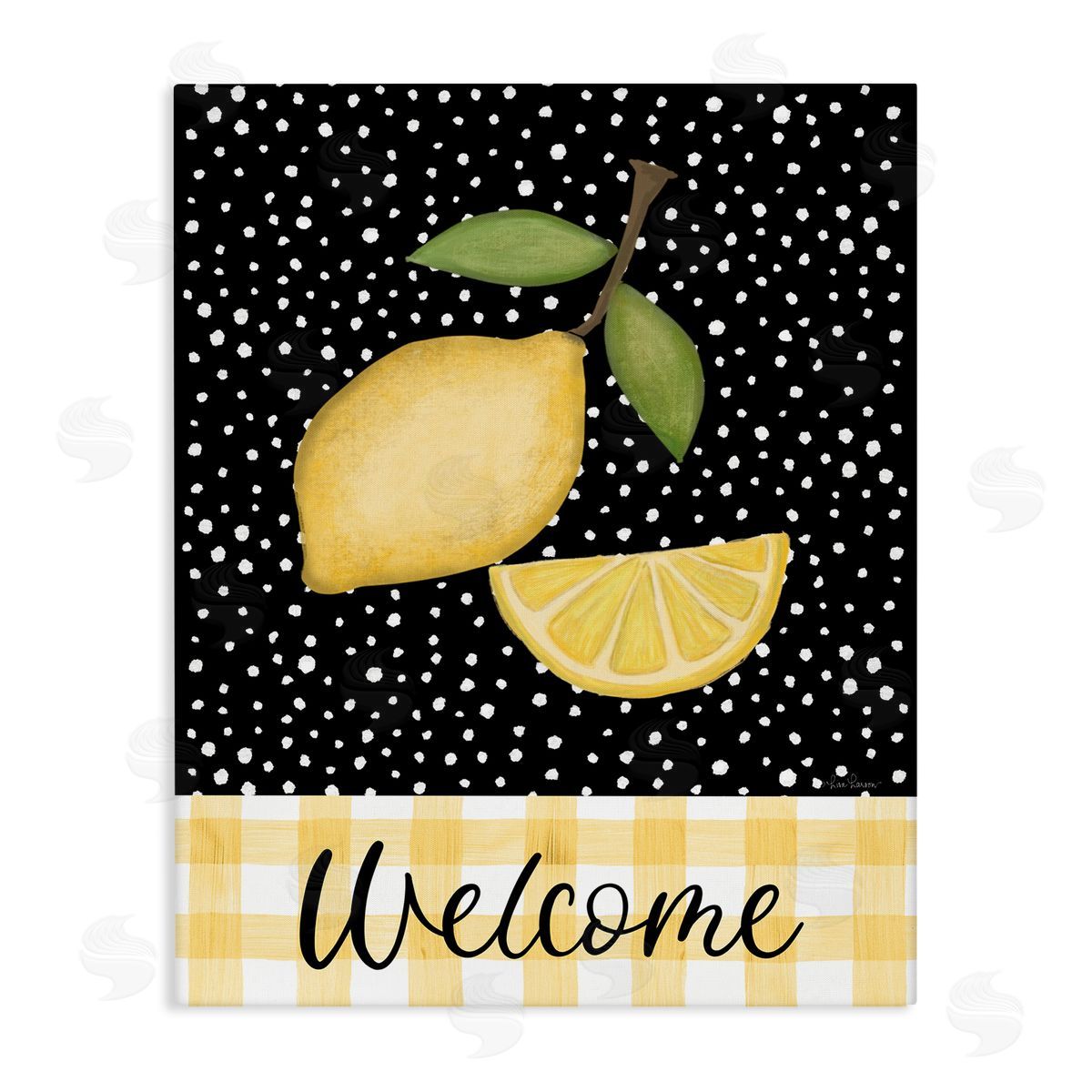 Lisa Larson Country Welcome Sign Polka Dot Pattern Lemons Stretched Canvas Wall Art Print