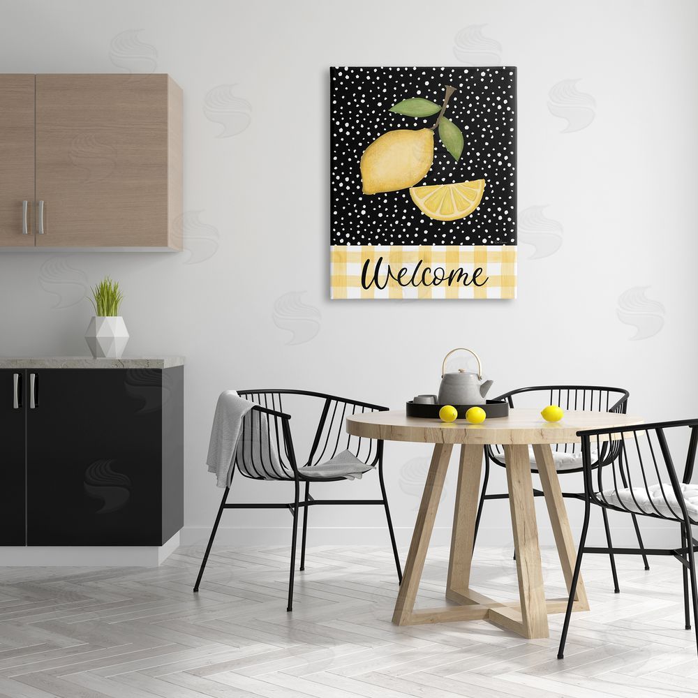 Lisa Larson Country Welcome Sign Polka Dot Pattern Lemons Canvas Wall Art Print in Room