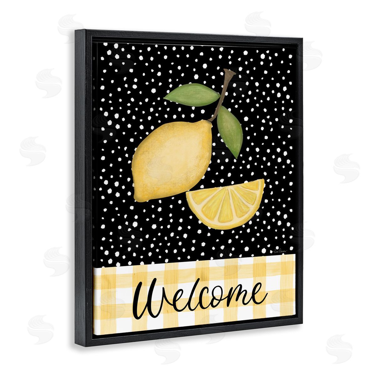 Lisa Larson Country Welcome Sign Polka Dot Pattern Lemons Black Floating Frame Canvas Wall Art Print