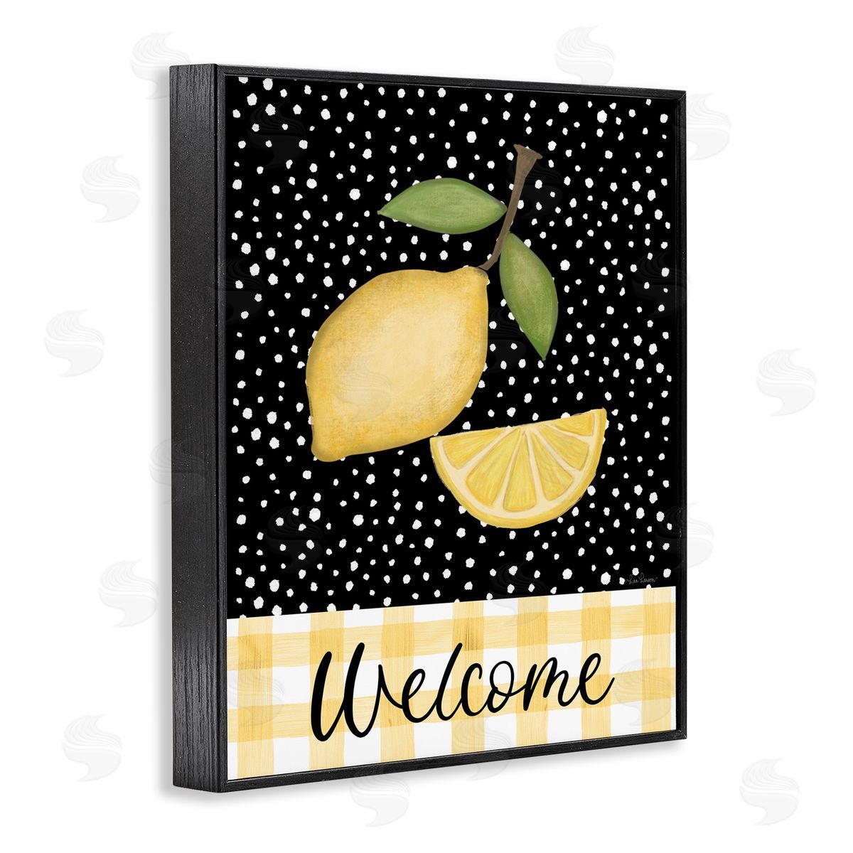 Lisa Larson Country Welcome Sign Polka Dot Pattern Lemons Black Framed Giclee Wall Art Print