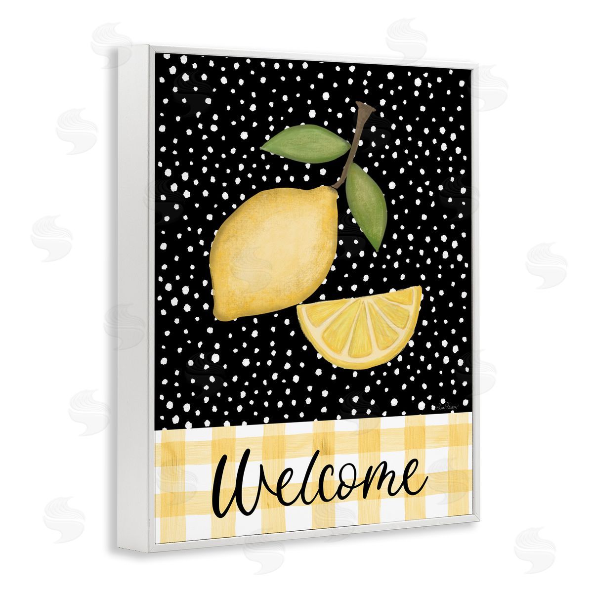 Lisa Larson Country Welcome Sign Polka Dot Pattern Lemons White Framed Giclee Wall Art Print