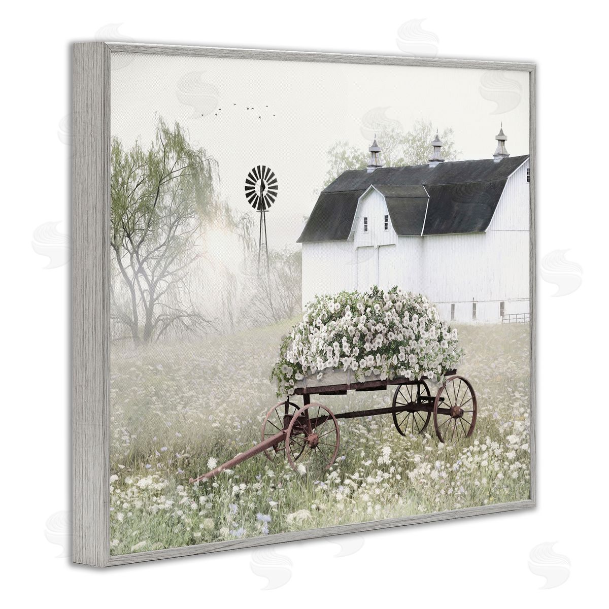 Endearing Vintage Flower Wagon Grey Frame Print Wall Art, Home Decor by Lori Deiter