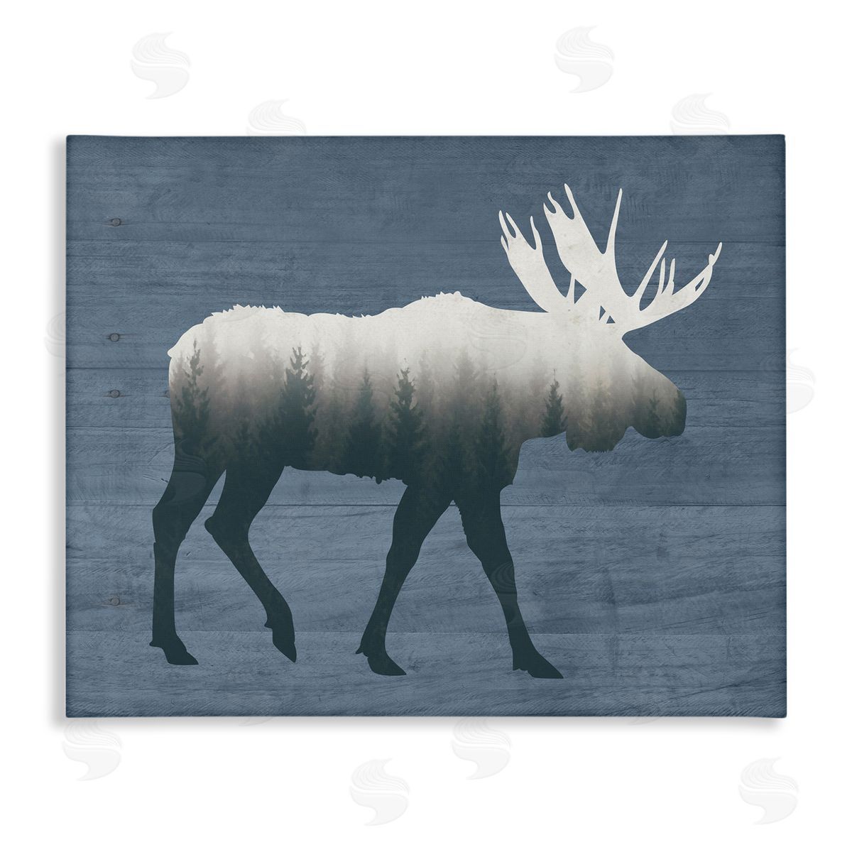 Lettered and Lined Woodland Trees Within Moose Silhouette Rustic Animal Stretched Canvas Wall Art Print