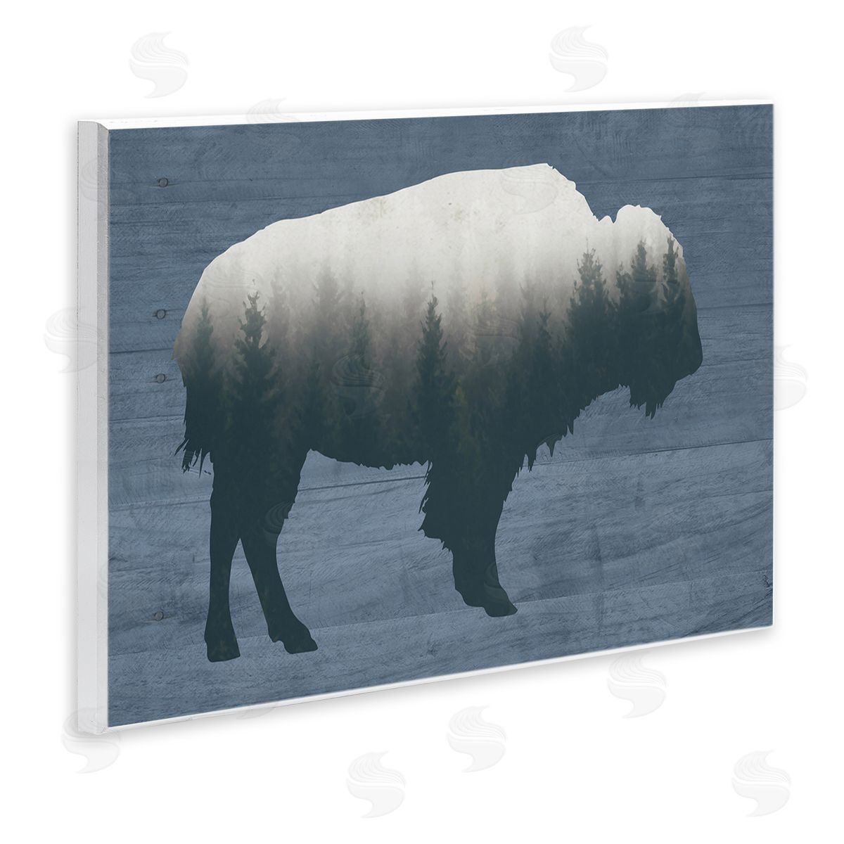 Lettered and Lined Rustic Bison Shape Silhouette Forest Trees Pattern Wall Plaque Art Print