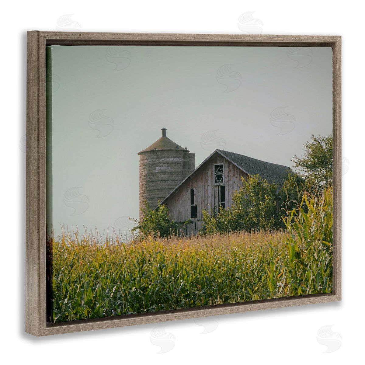 Stupell Studio Soothing Countryside Barn Clear Sky Rural Grass Brown Floating Frame Canvas Wall Art Print