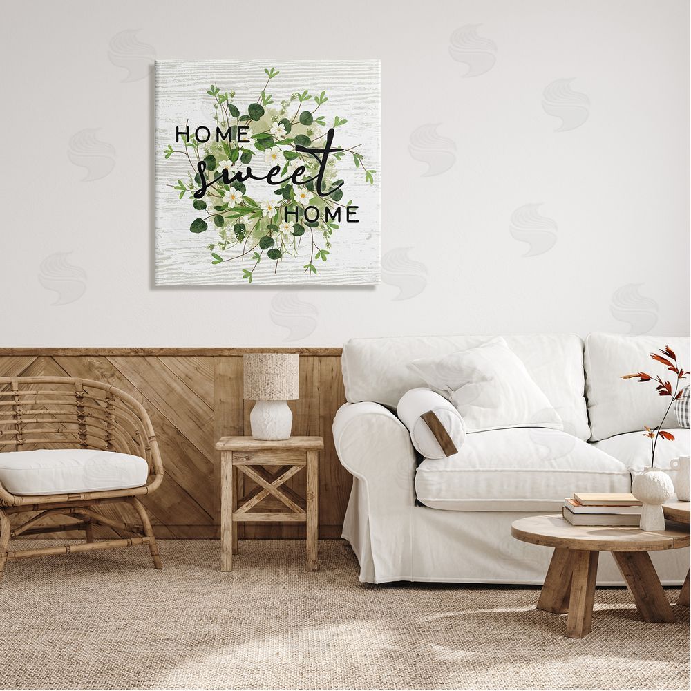 Ziwei Li Sweet Home Typography Floral Greenery Wreath Canvas Wall Art in Room