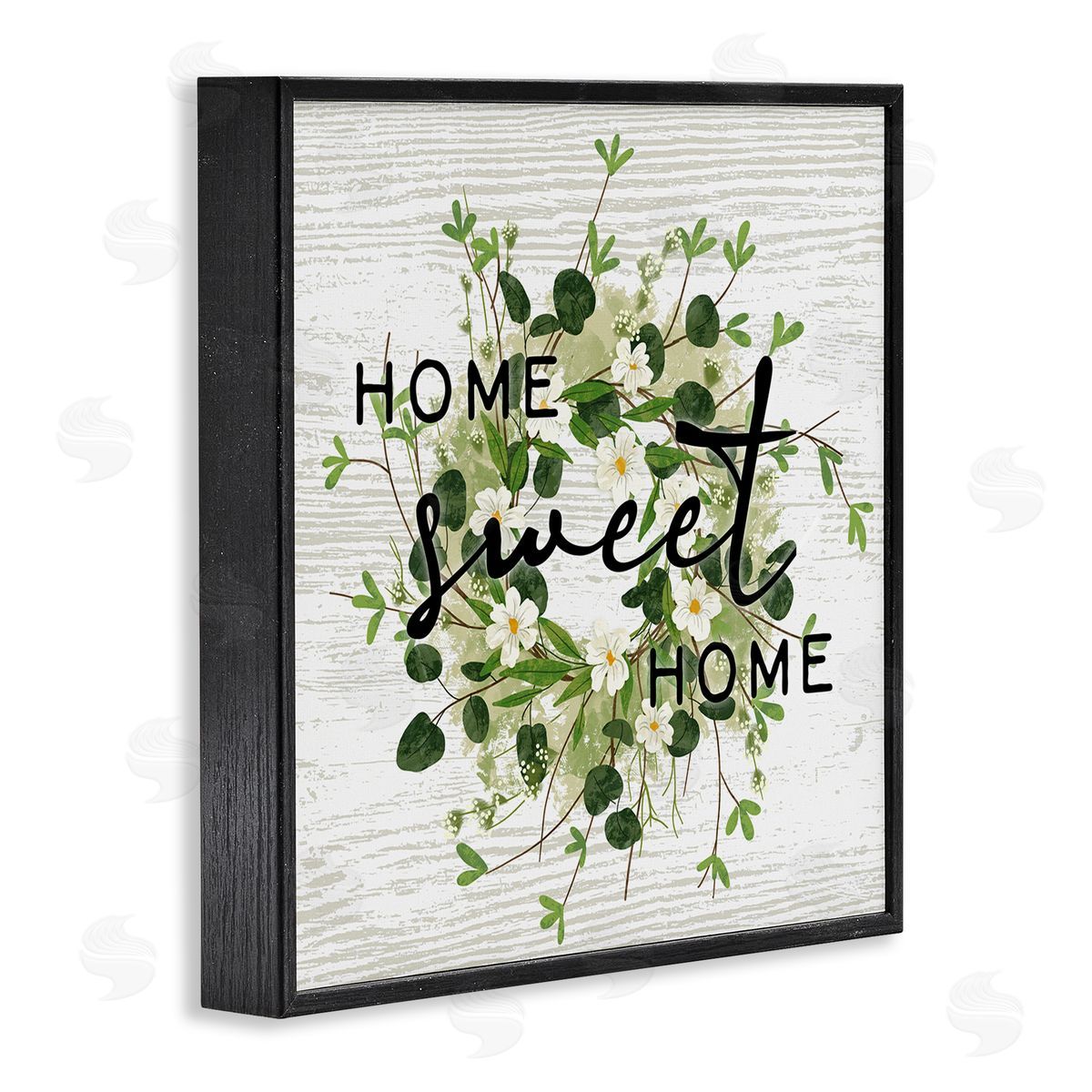 Ziwei Li Sweet Home Typography Floral Greenery Wreath Black Framed Glicee Wall Art Print