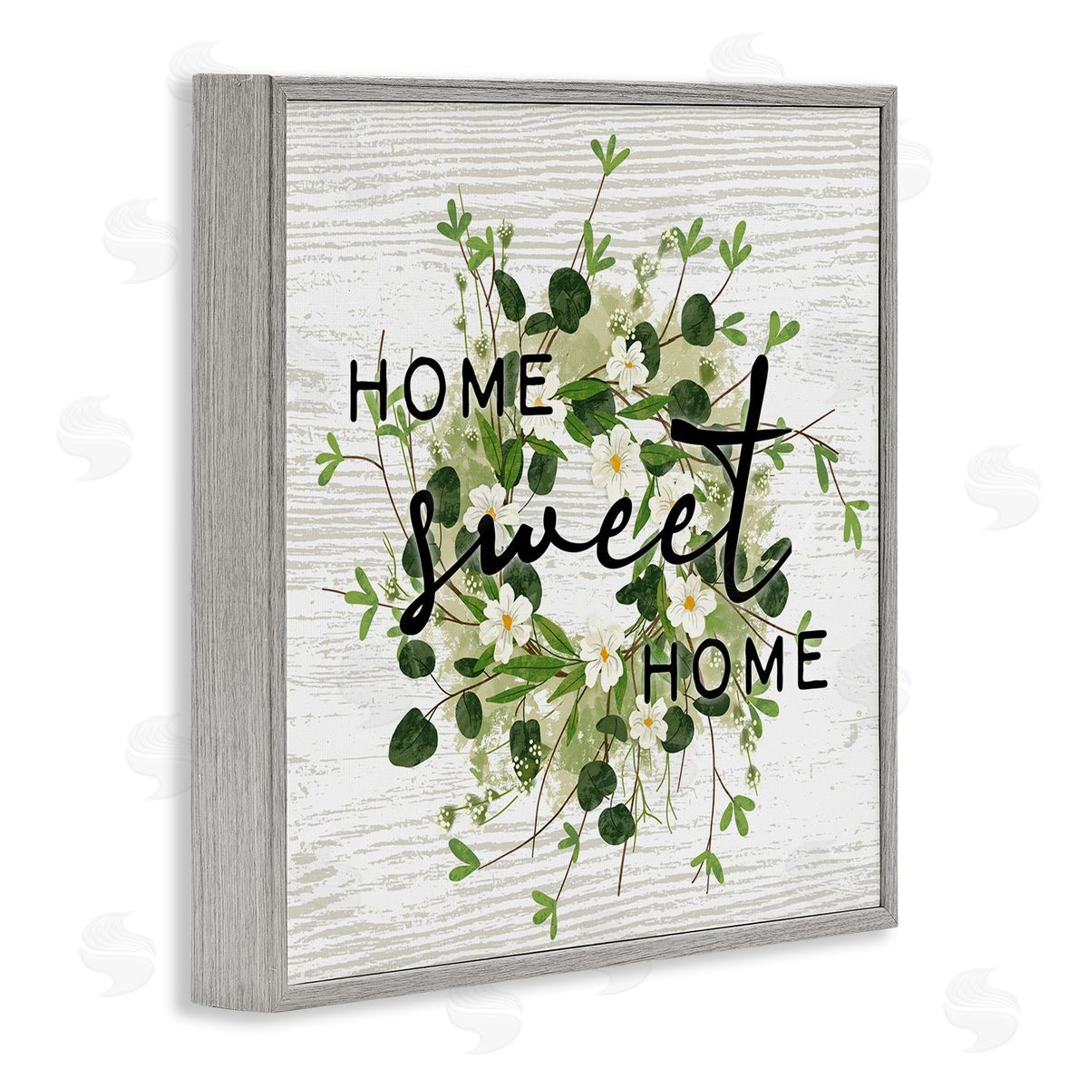Ziwei Li Sweet Home Typography Floral Greenery Wreath Gray Framed Glicee Wall Art Print