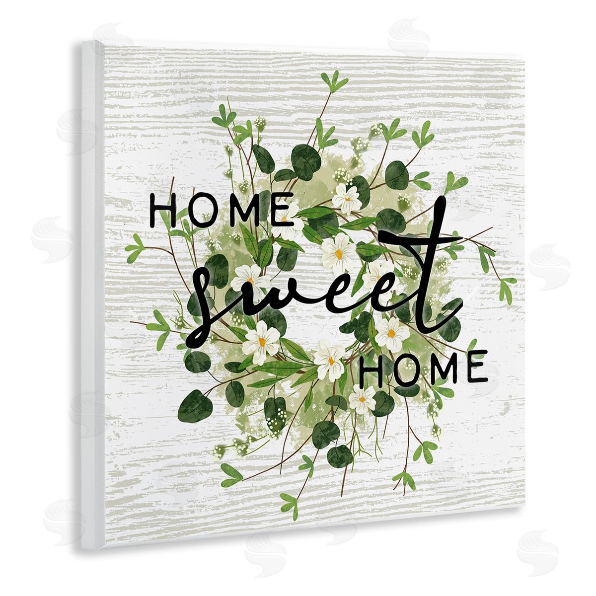 Ziwei Li Sweet Home Typography Floral Greenery Wreath Wooden Wall Plaque Art Print