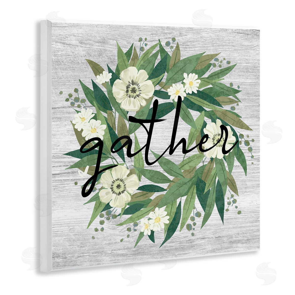 Ziwei Li Gather Calligraphy Flower Wreath Rustic Planked Pattern Wooden Wall Plaque Art Print