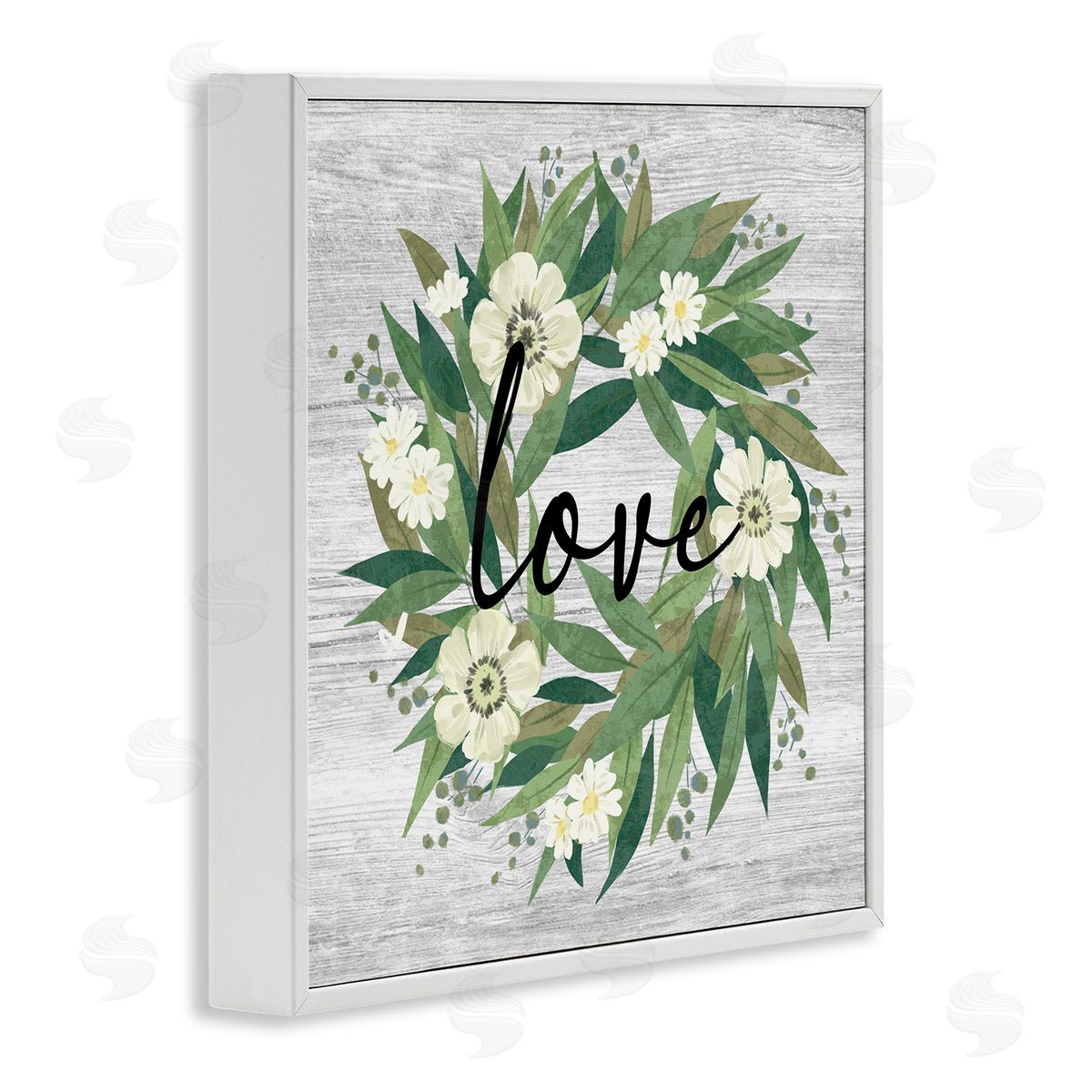 Ziwei Li Love Typography White Blossom Wreath Country Botanicals White Framed Glicee Wall Art Print