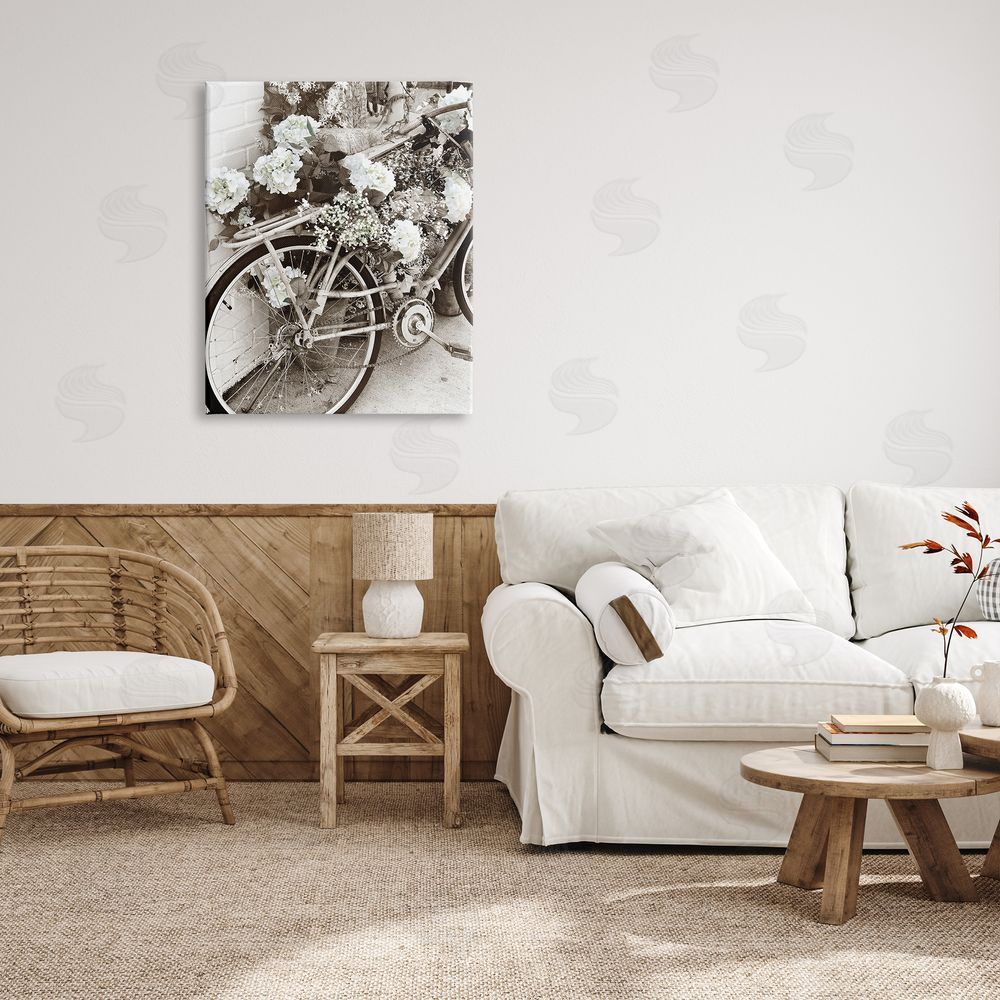 Acosta Flower Blossom Covered Bicycle Vintage Neighborhood Photography Canvas Wall Art Print in Room