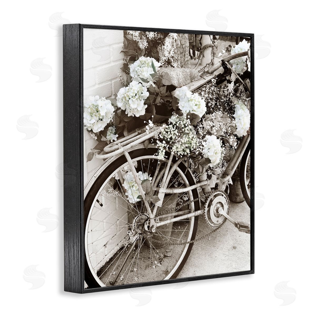 Acosta Flower Blossom Covered Bicycle Vintage Neighborhood Photography Black Framed Giclee Wall Art Print