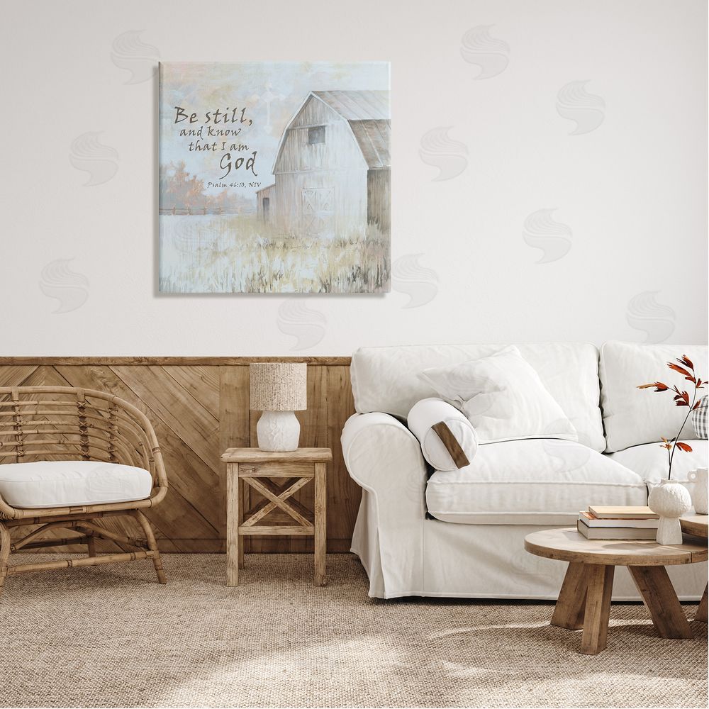 White Ladder Religious Psalm Verse Rural Country Barn Farmland Canvas Wall Art in Room