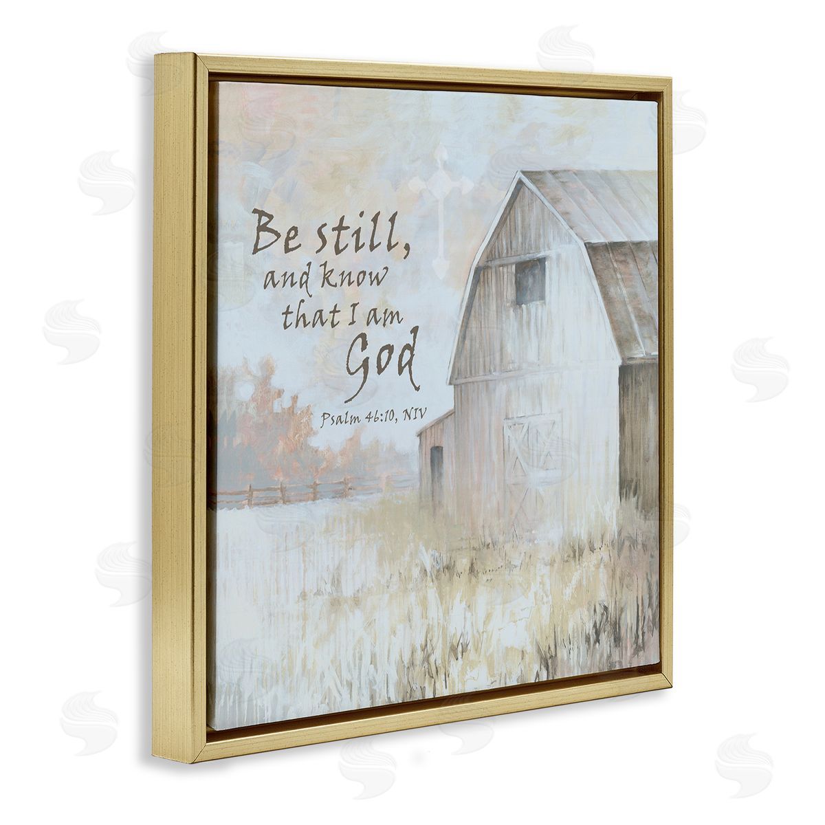 White Ladder Religious Psalm Verse Rural Country Barn Farmland Gold Floating Frame Canvas Wall Art Print