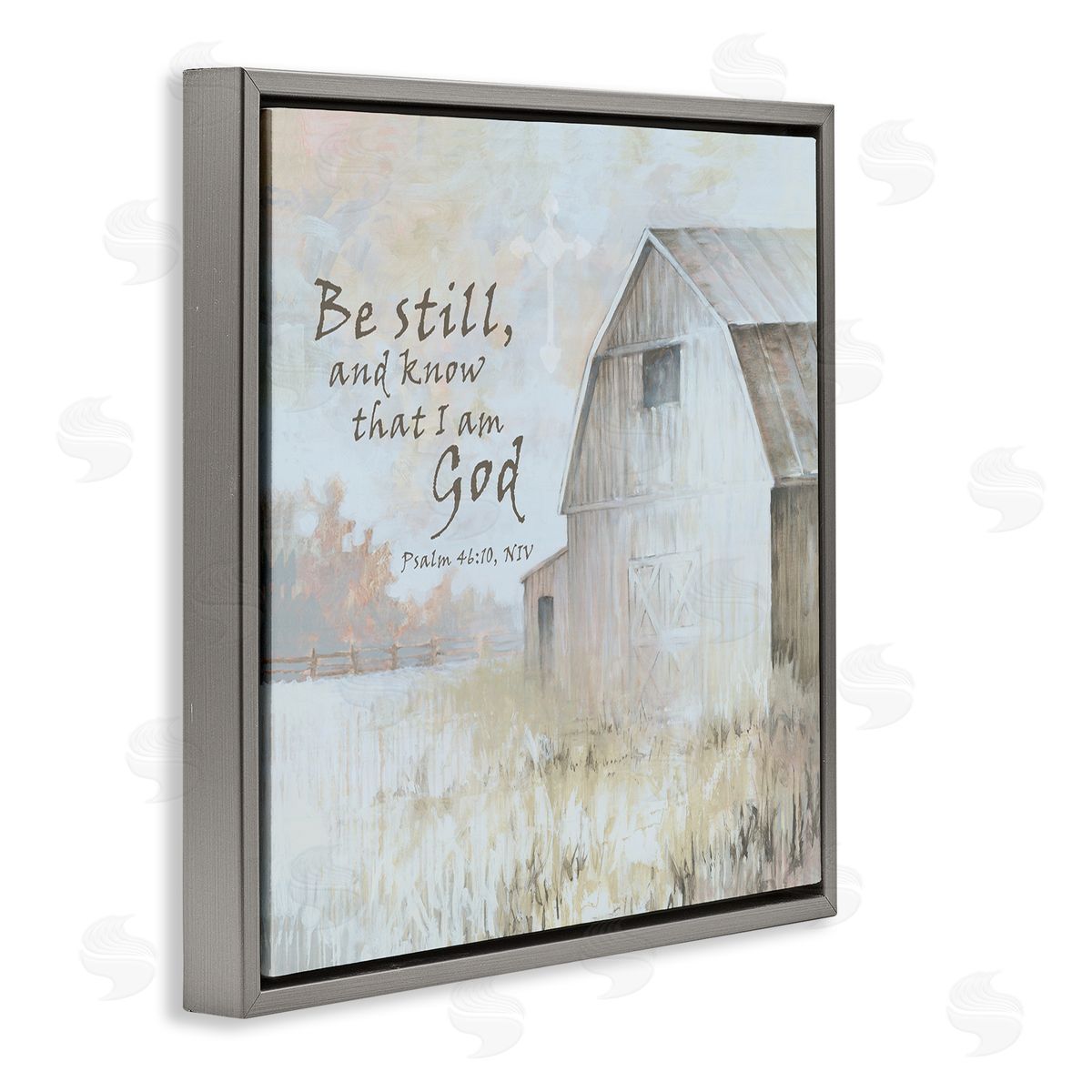 White Ladder Religious Psalm Verse Rural Country Barn Farmland Gray Floating Frame Canvas Wall Art Print