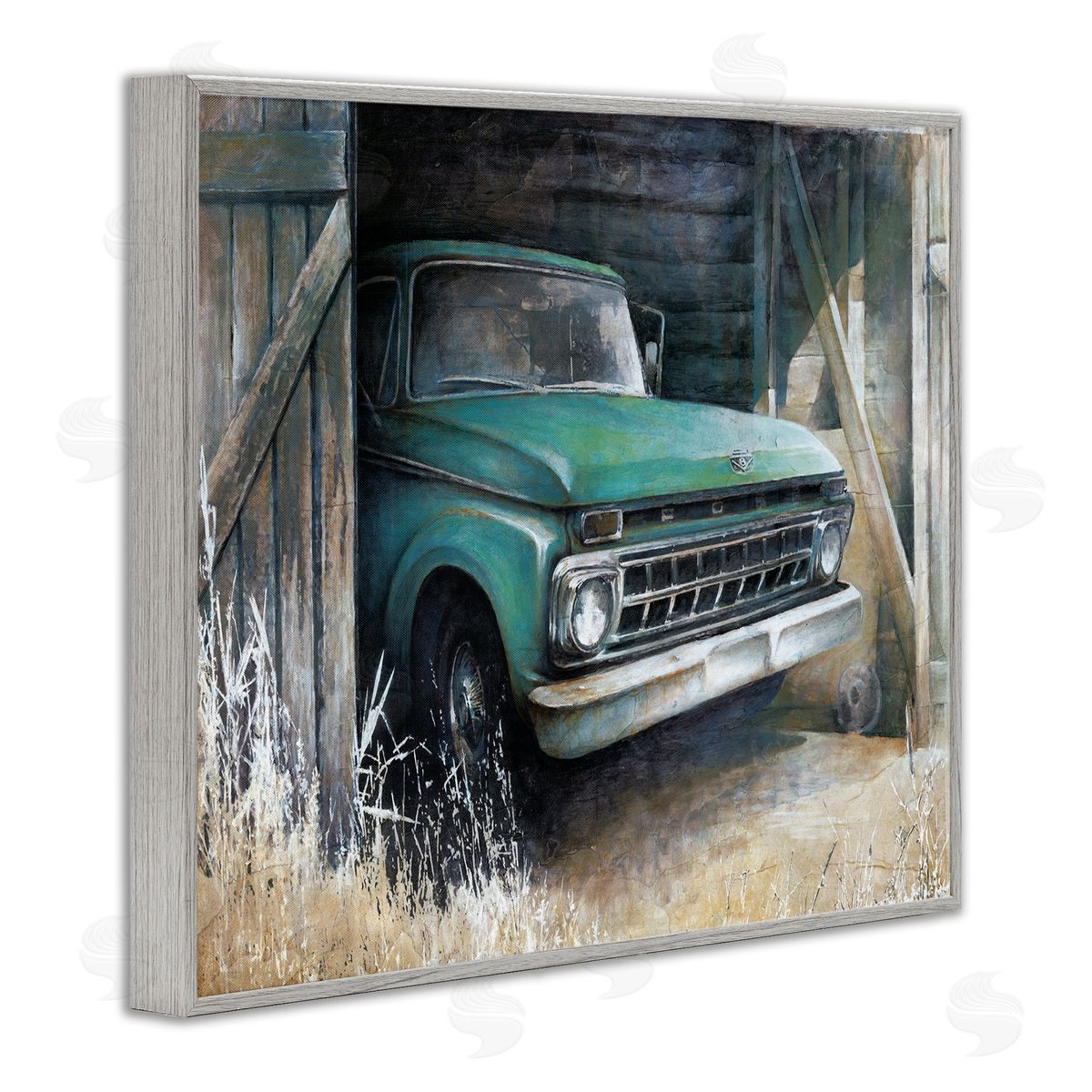 White Ladder Weathered Country Barn Vintage Green Pickup Truck  Gray Framed Giclee Wall Art Print