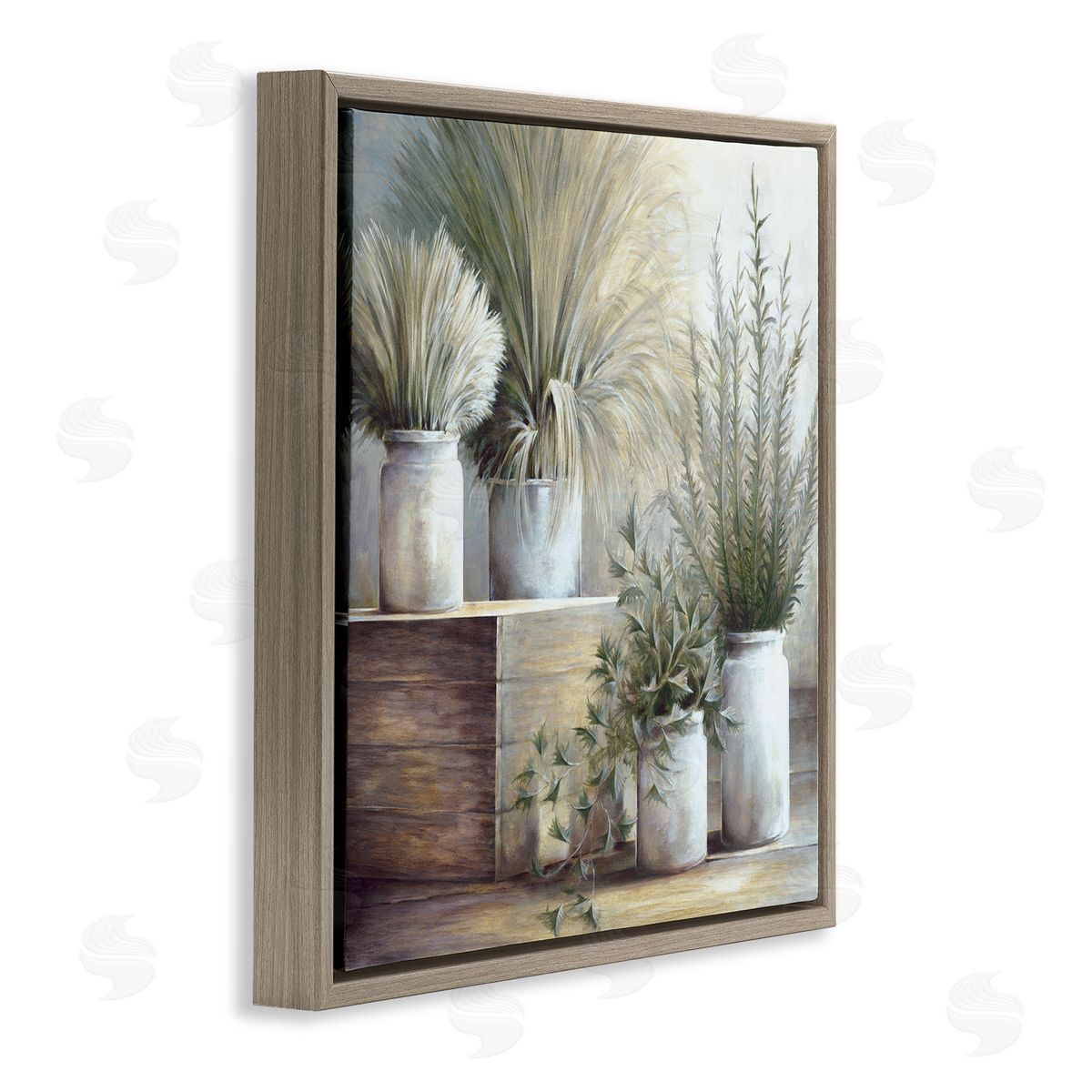 White Ladder Mixed Potted House Plants Indoor Garden Still Life Brown Floating Frame Canvas Wall Art Print