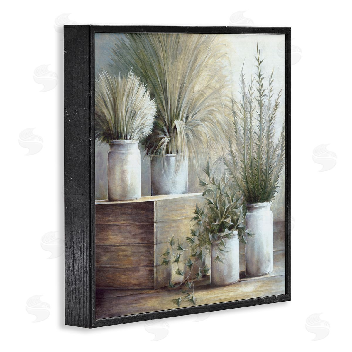 White Ladder Mixed Potted House Plants Indoor Garden Still Life Black Framed Glicee Wall Art Print