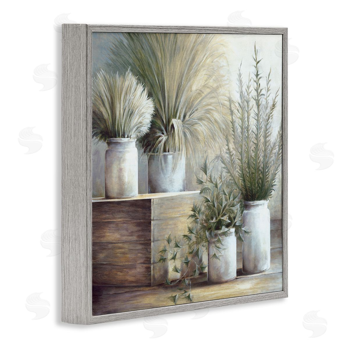 White Ladder Mixed Potted House Plants Indoor Garden Still Life Gray Framed Glicee Wall Art Print