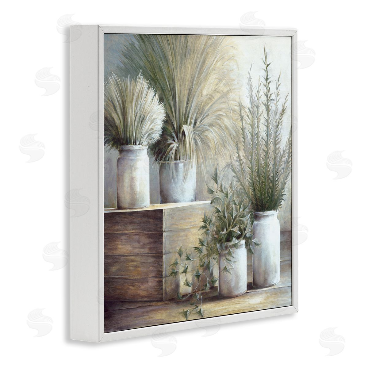 White Ladder Mixed Potted House Plants Indoor Garden Still Life White Framed Glicee Wall Art Print