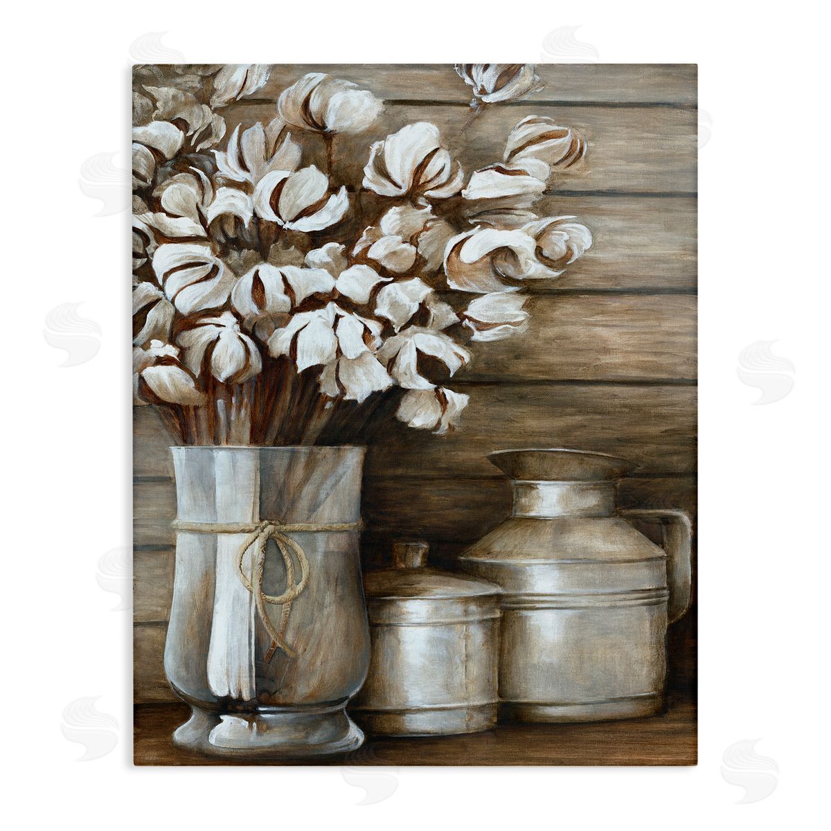 White Ladder Traditional Flower Bouquet Rustic Country Cans Stretched Canvas Wall Art Print