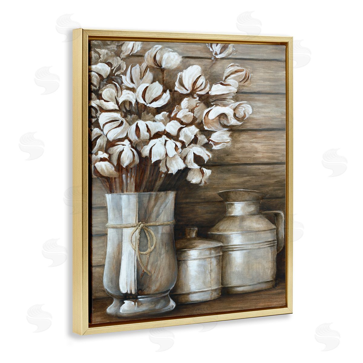 White Ladder Traditional Flower Bouquet Rustic Country Cans Gold Floating Frame Canvas Wall Art Print