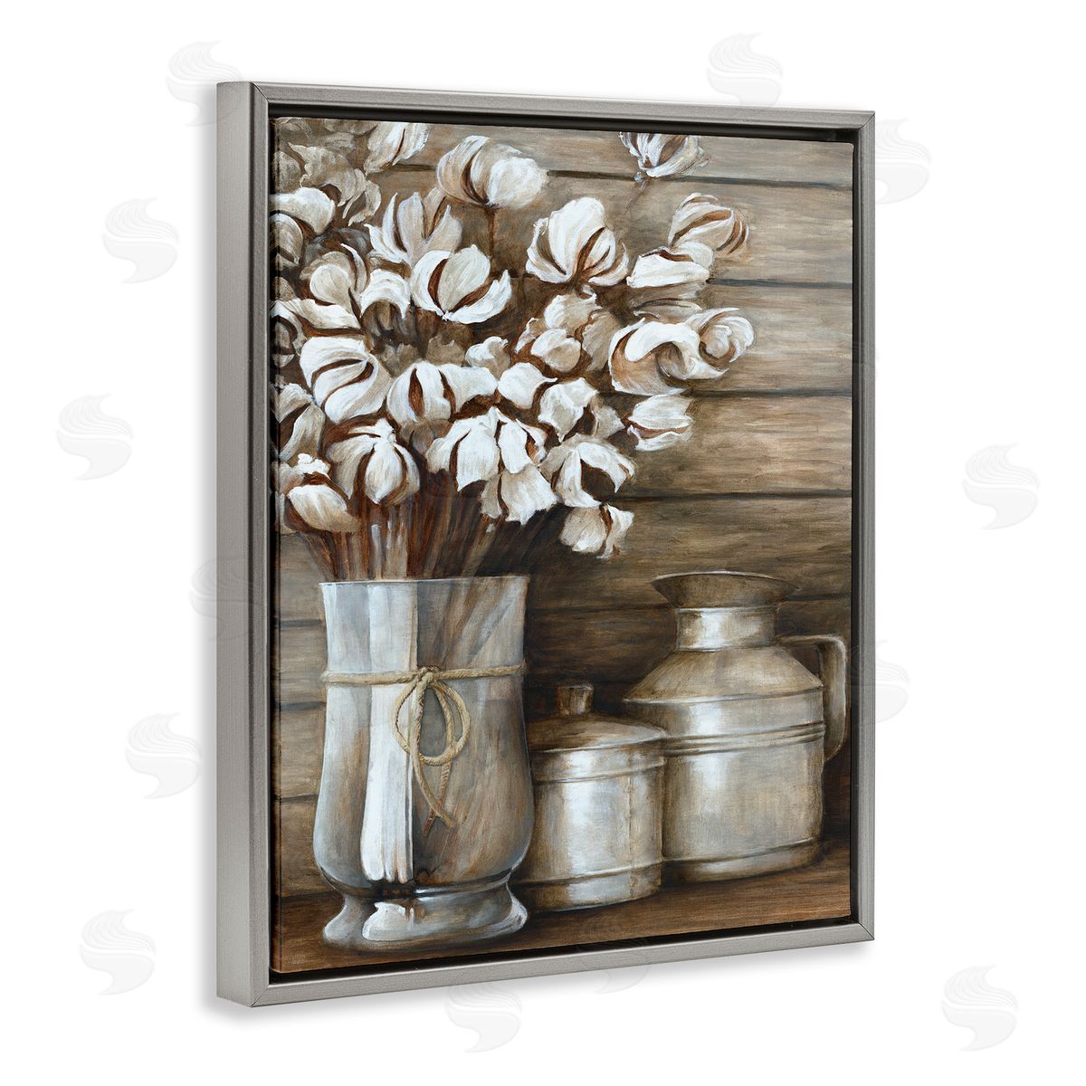 White Ladder Traditional Flower Bouquet Rustic Country Cans Gray Floating Frame Canvas Wall Art Print