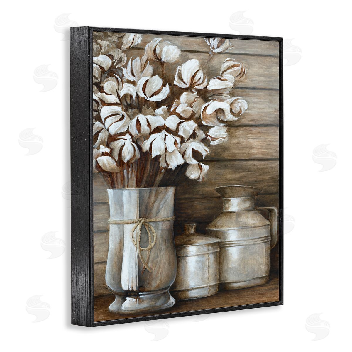 White Ladder Traditional Flower Bouquet Rustic Country Cans Black Framed Giclee Wall Art Print