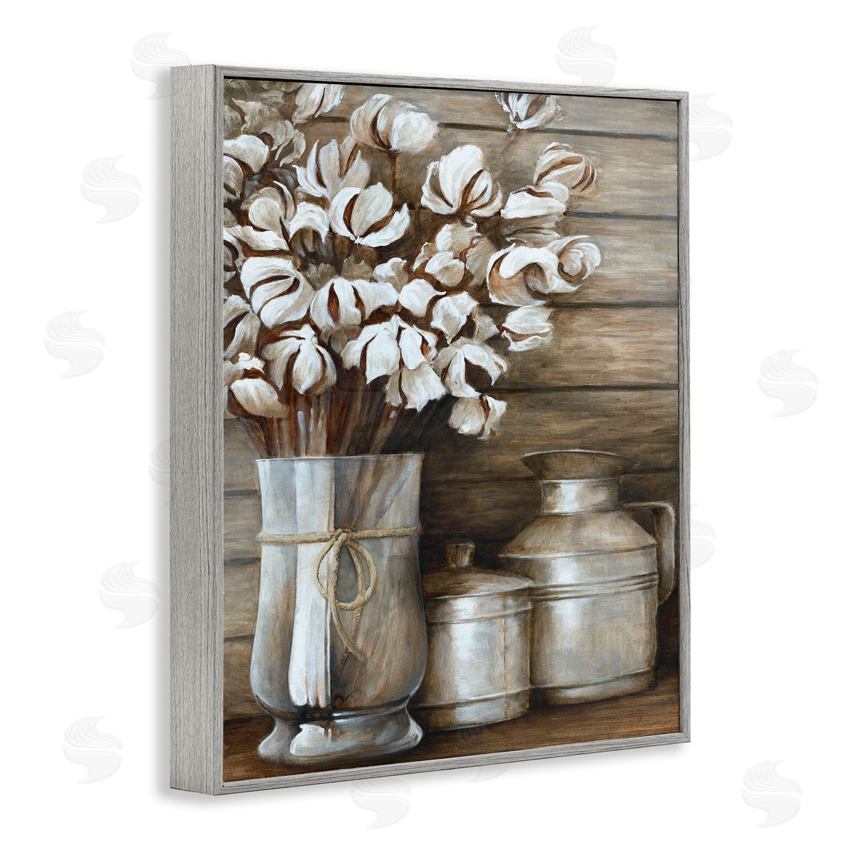 White Ladder Traditional Flower Bouquet Rustic Country Cans Gray Framed Giclee Wall Art Print