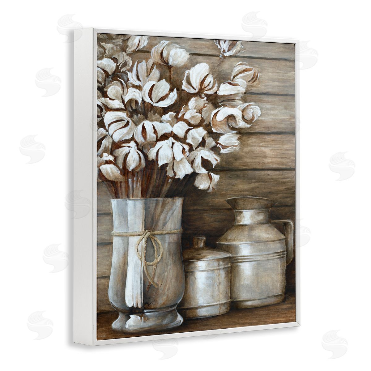 White Ladder Traditional Flower Bouquet Rustic Country Cans White Framed Giclee Wall Art Print