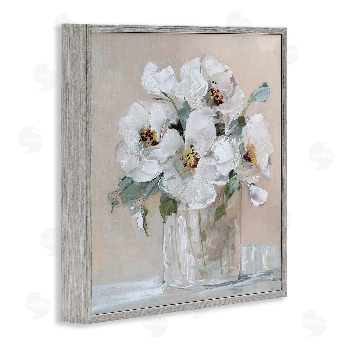 Sally Swatland Traditional White Blooms Flower Arrangement Still Life Gray Framed Glicee Wall Art Print